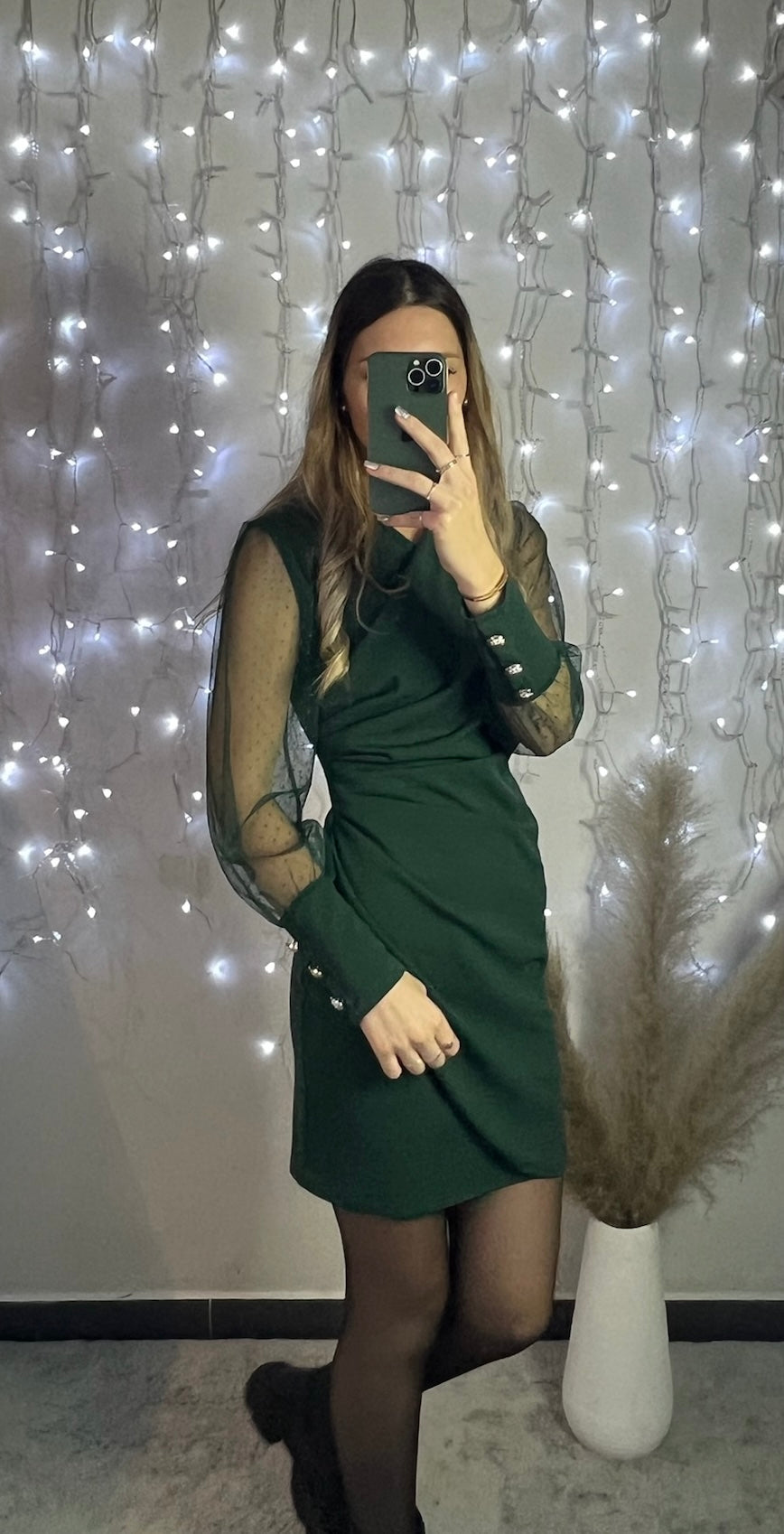 Robe verte best sale collant noir